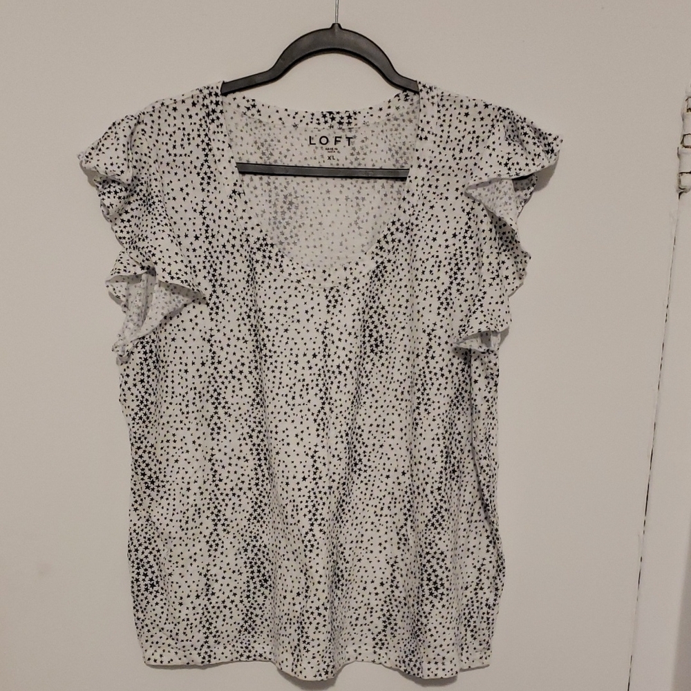LOFT Black and Gray Ruffled Blouse
